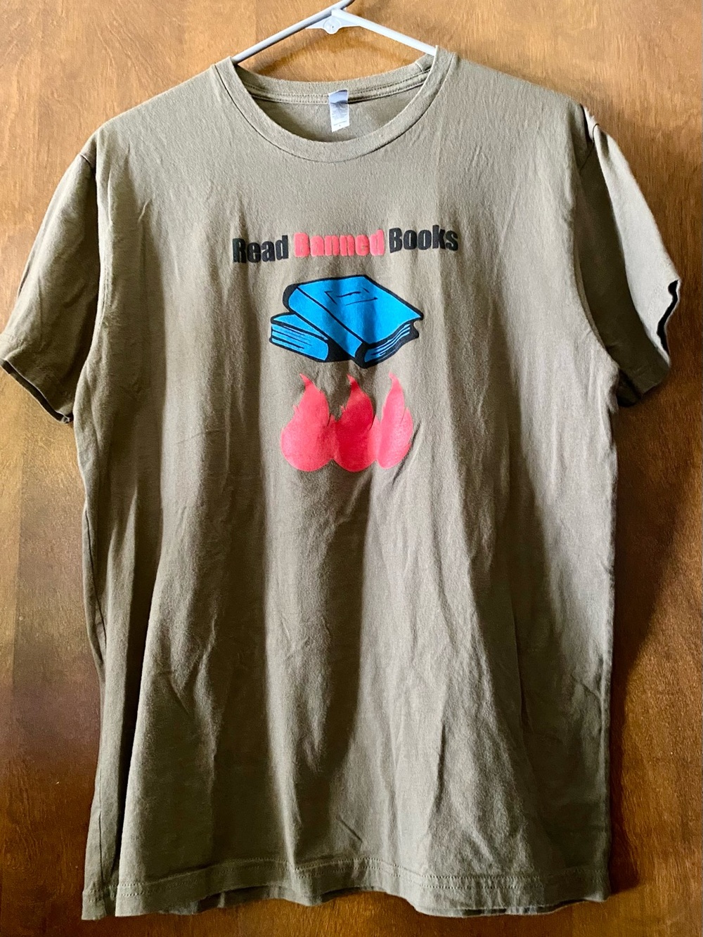 Vintage Read Banned Books Graphic T-Shirt - Olive with Black and Red Print